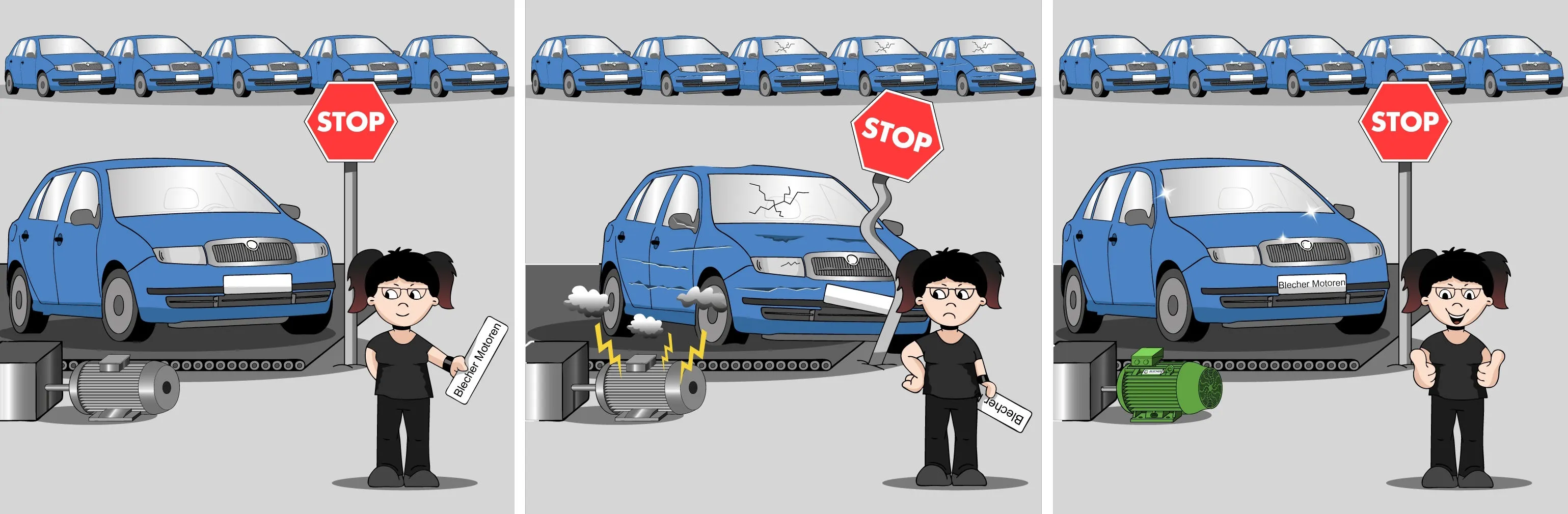 Blecher Motoren, Comic, Automobiltest
