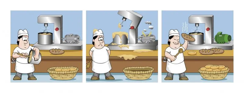 Comic, Bäckerei, Konditorei, Brot kneten, Teigmaschine | blecher.de