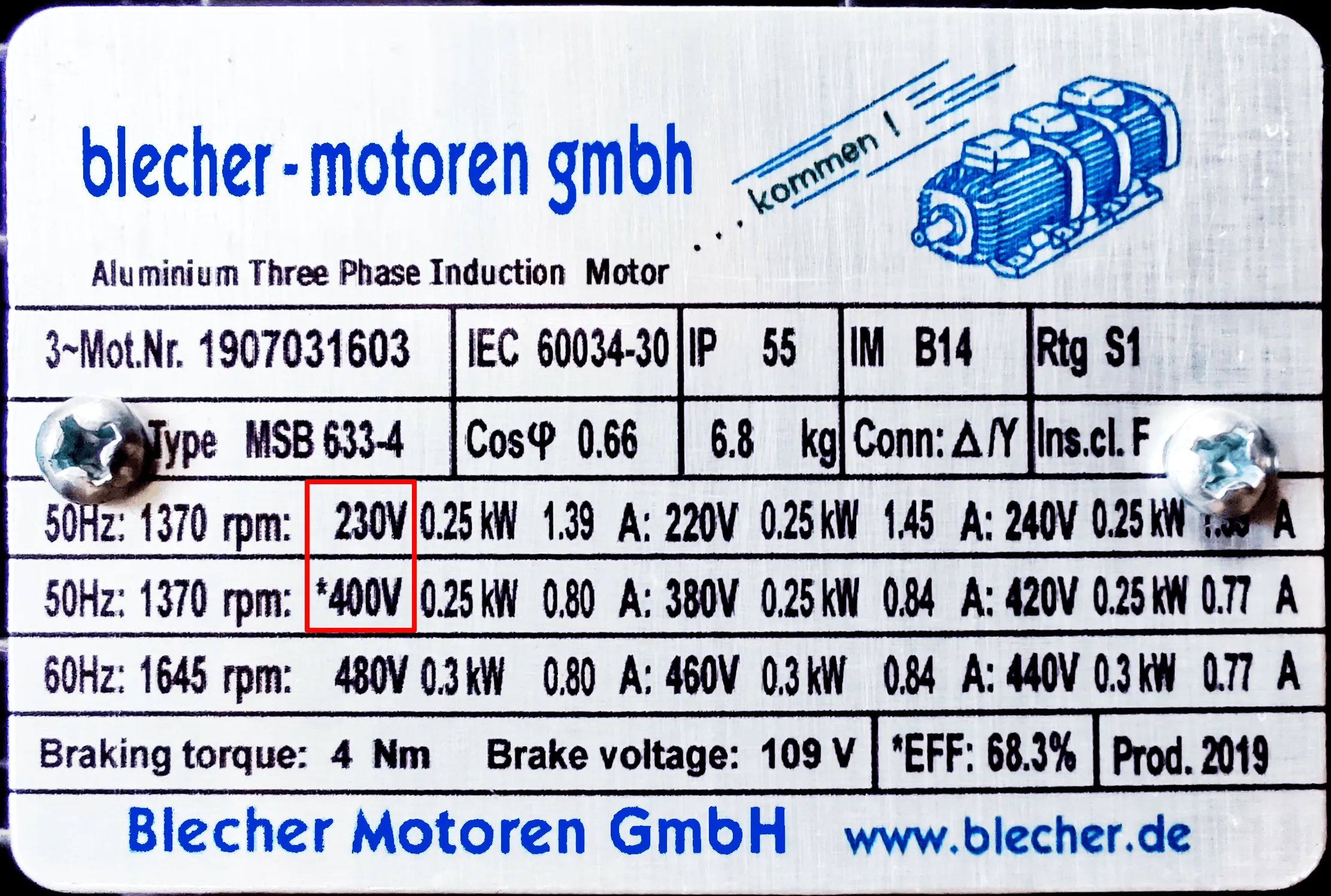 Leistungsschild Typenschild Kleine Spannung Blecher Motoren Drehstrommotor | blecher.de