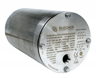 Edelstahl-Motor für Lebensmittelindustrie, Typenschild, B14